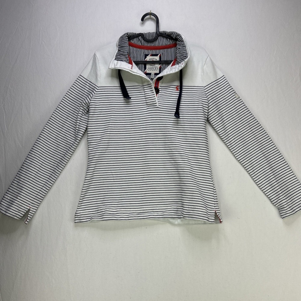 Joules Sweater Women's 6 Nautical Navy White Stripe 1/4 Button Up Pullover